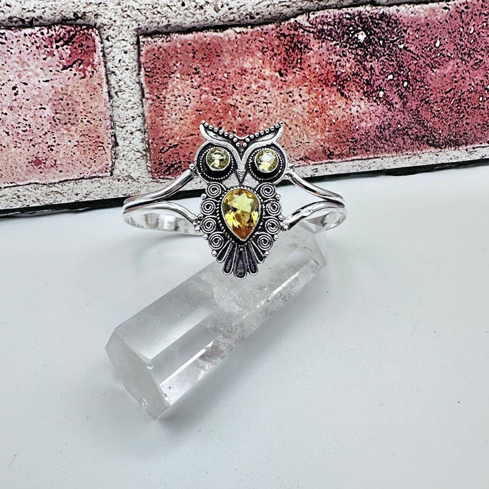 Citrine Owl Bangle Sterling Silver Plated Bracelet